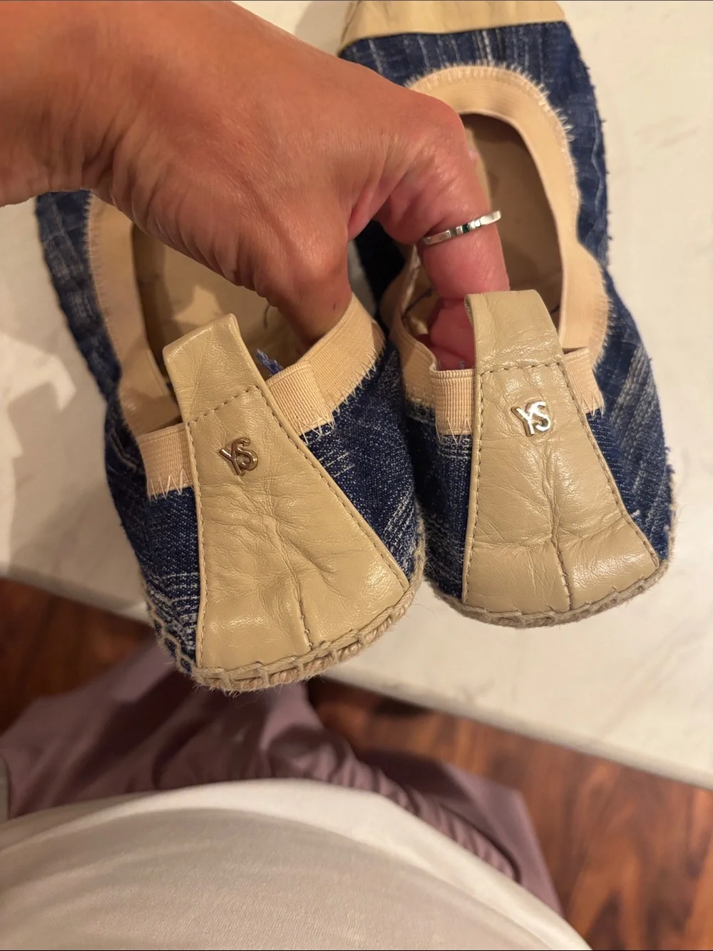 Women's Neutral and Navy Espadrille Ballet Flats — Style: LuLu